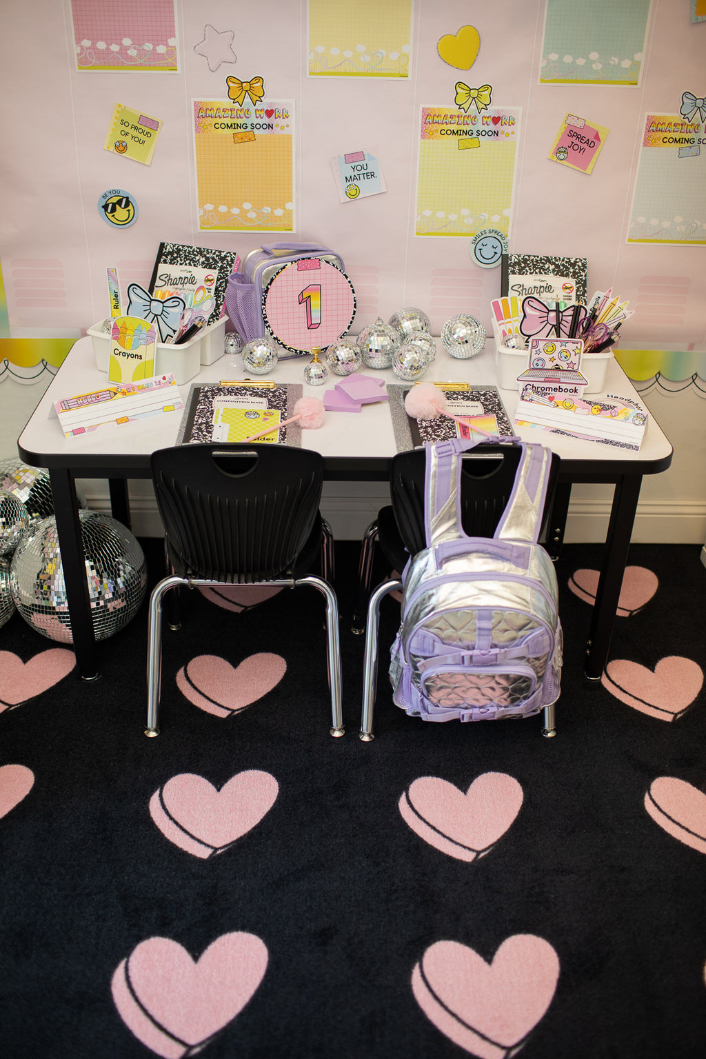 SCHOOLGIRL HEARTS ON BLACK SIT SPOTS