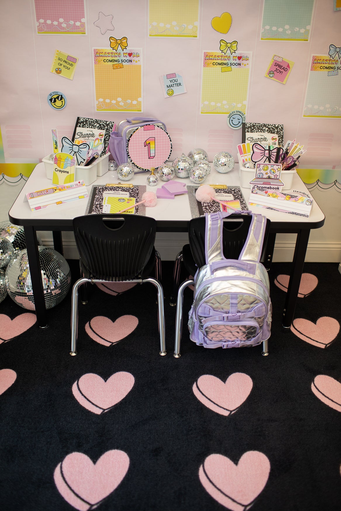 SCHOOLGIRL HEARTS ON BLACK SIT SPOTS