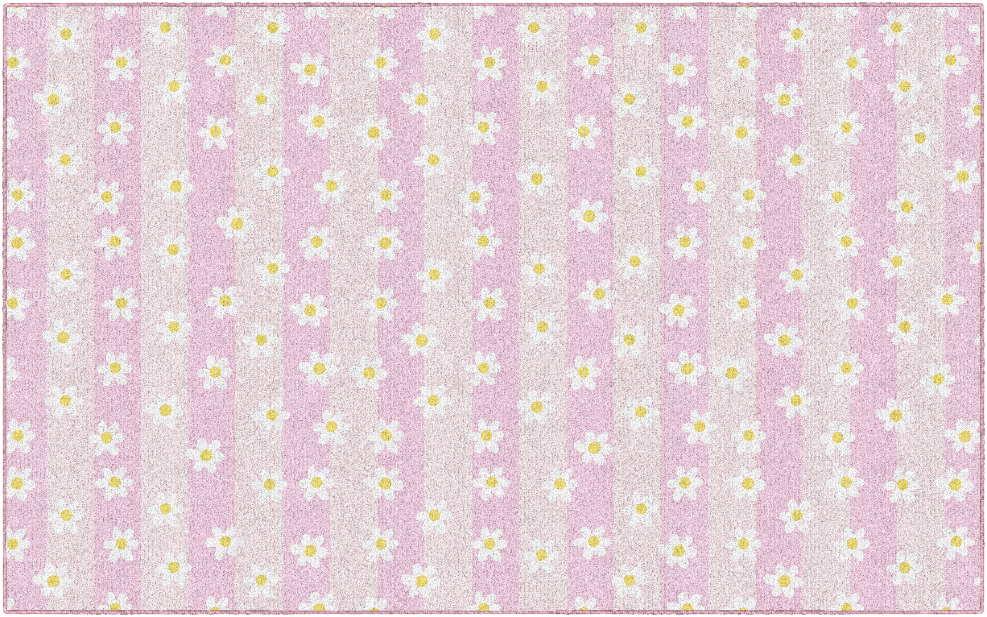 SCHOOLGIRL DAISIES ON PINK STRIPES