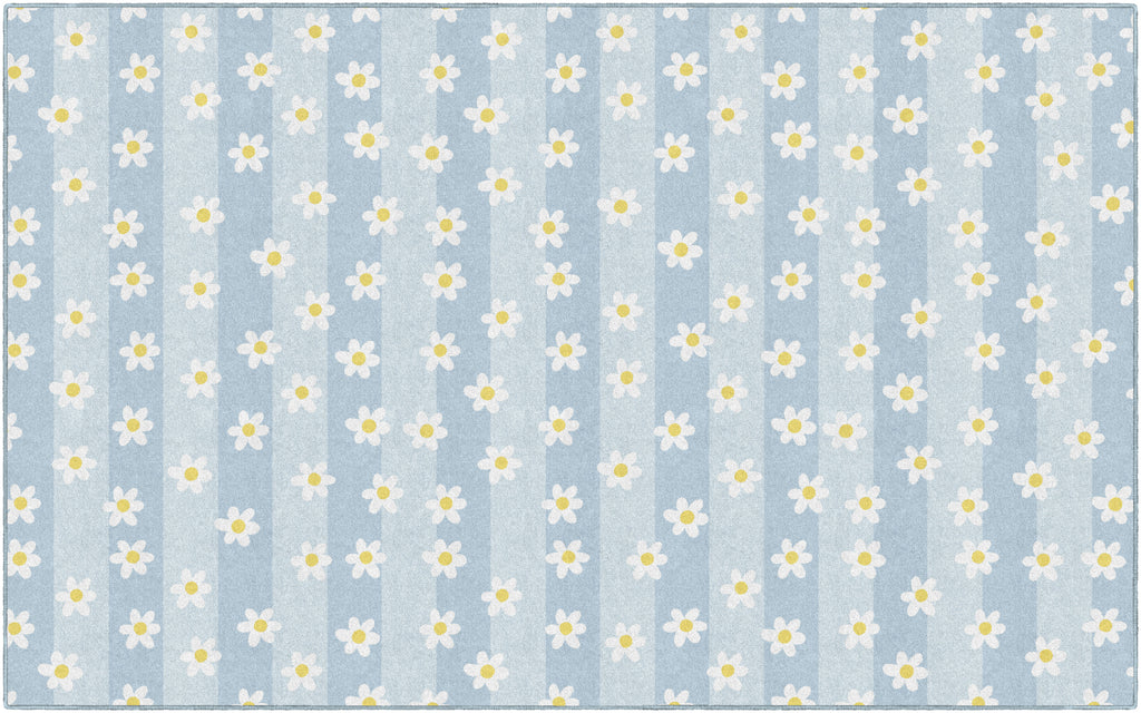SCHOOLGIRL DAISIES ON BLUE STRIPES