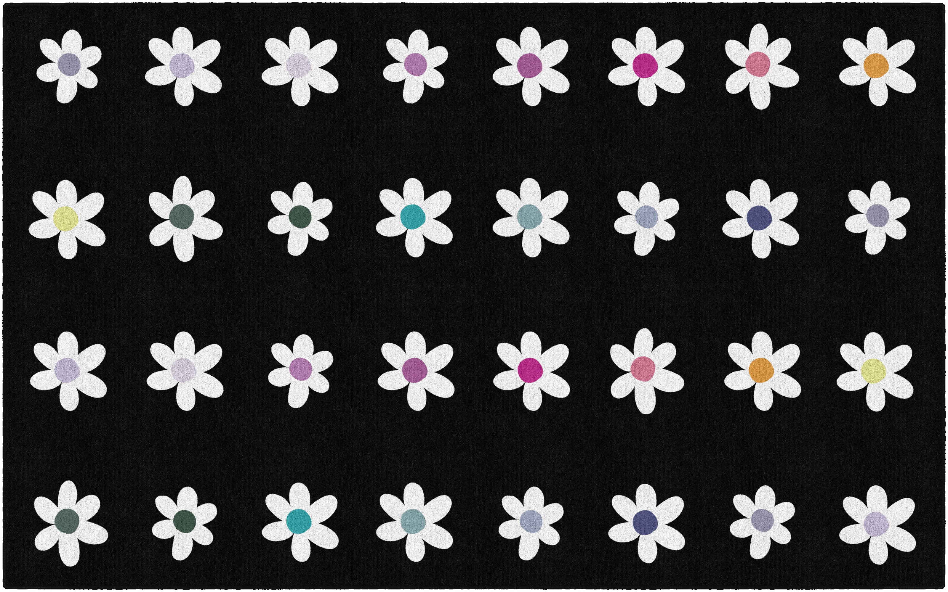 SCHOOLGIRL DAISIES ON BLACK