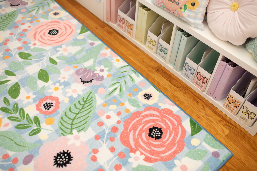 SCHOOLGIRL PRETTY IN PASTEL FLORAL ON GINGHAM