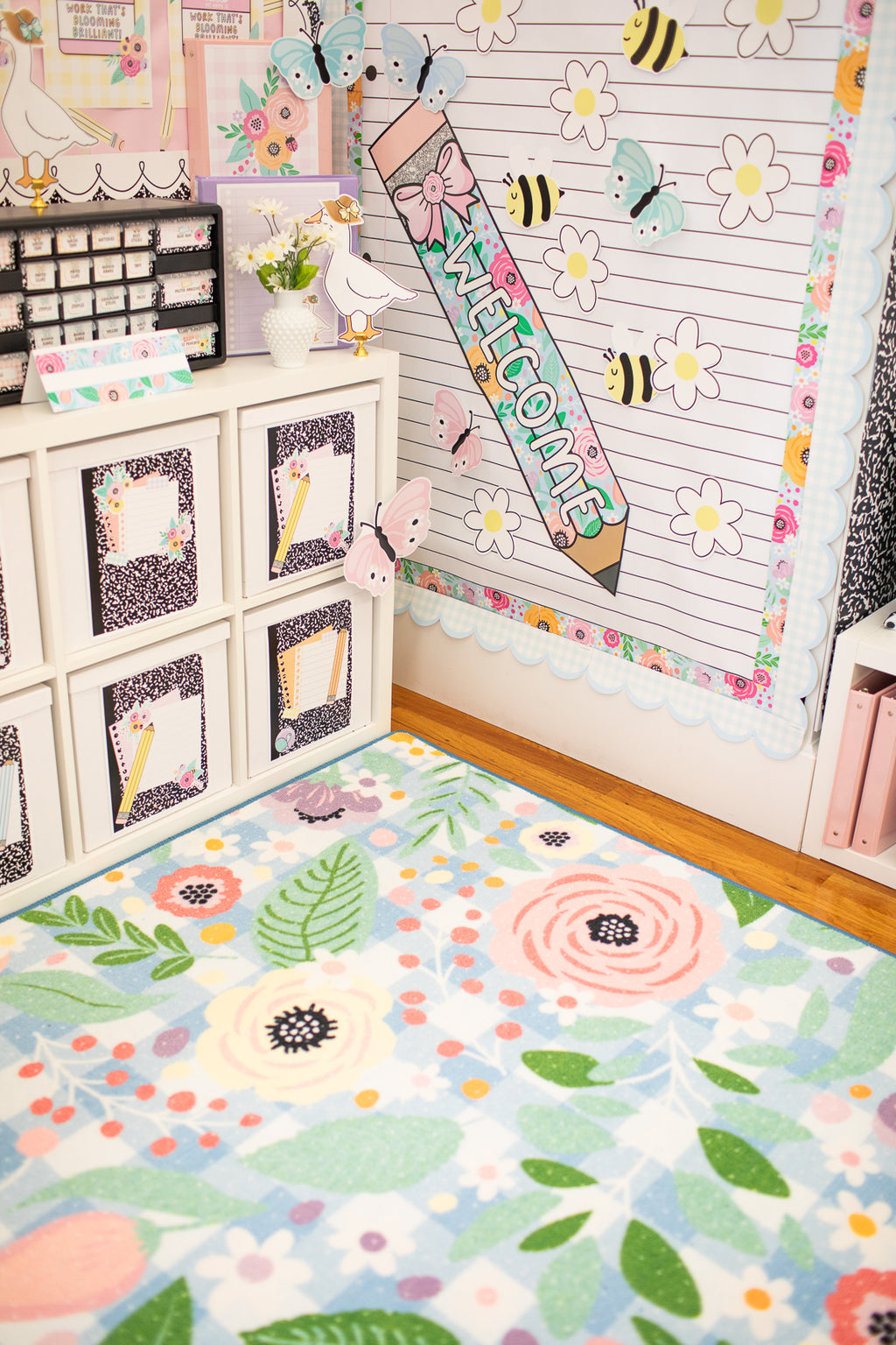 SCHOOLGIRL PRETTY IN PASTEL FLORAL ON GINGHAM