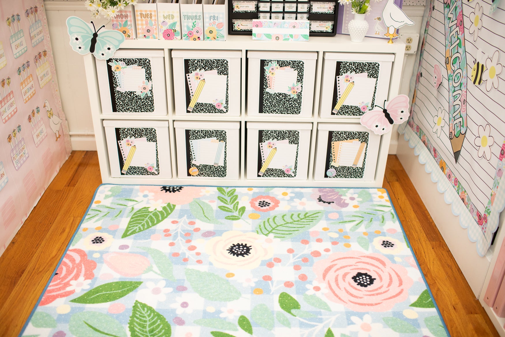 SCHOOLGIRL PRETTY IN PASTEL FLORAL ON GINGHAM