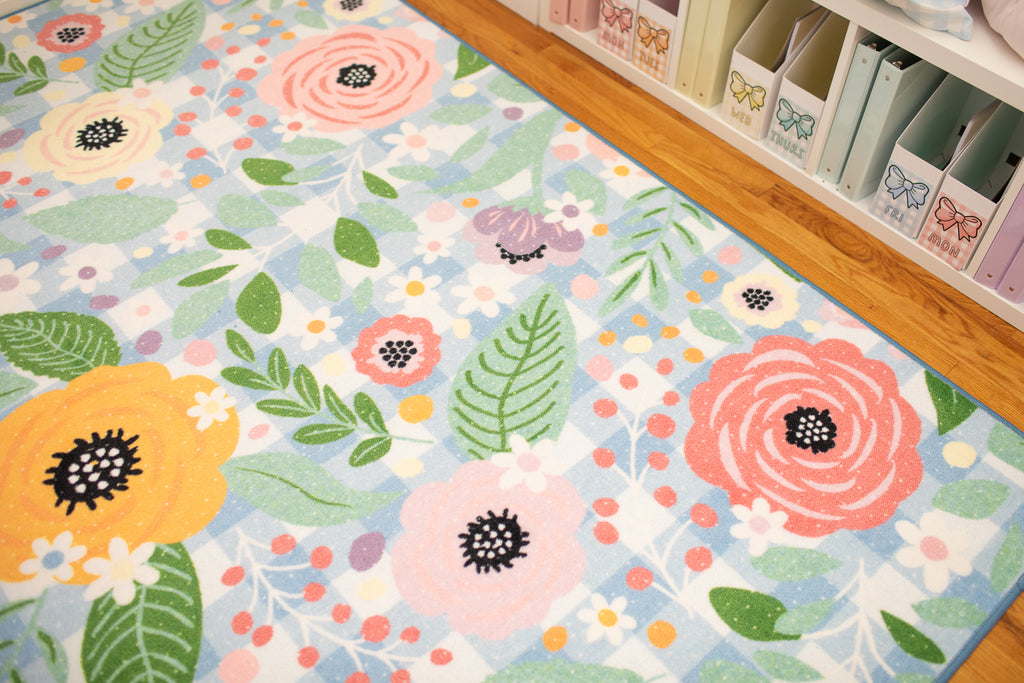 SCHOOLGIRL PRETTY IN PASTEL FLORAL ON GINGHAM